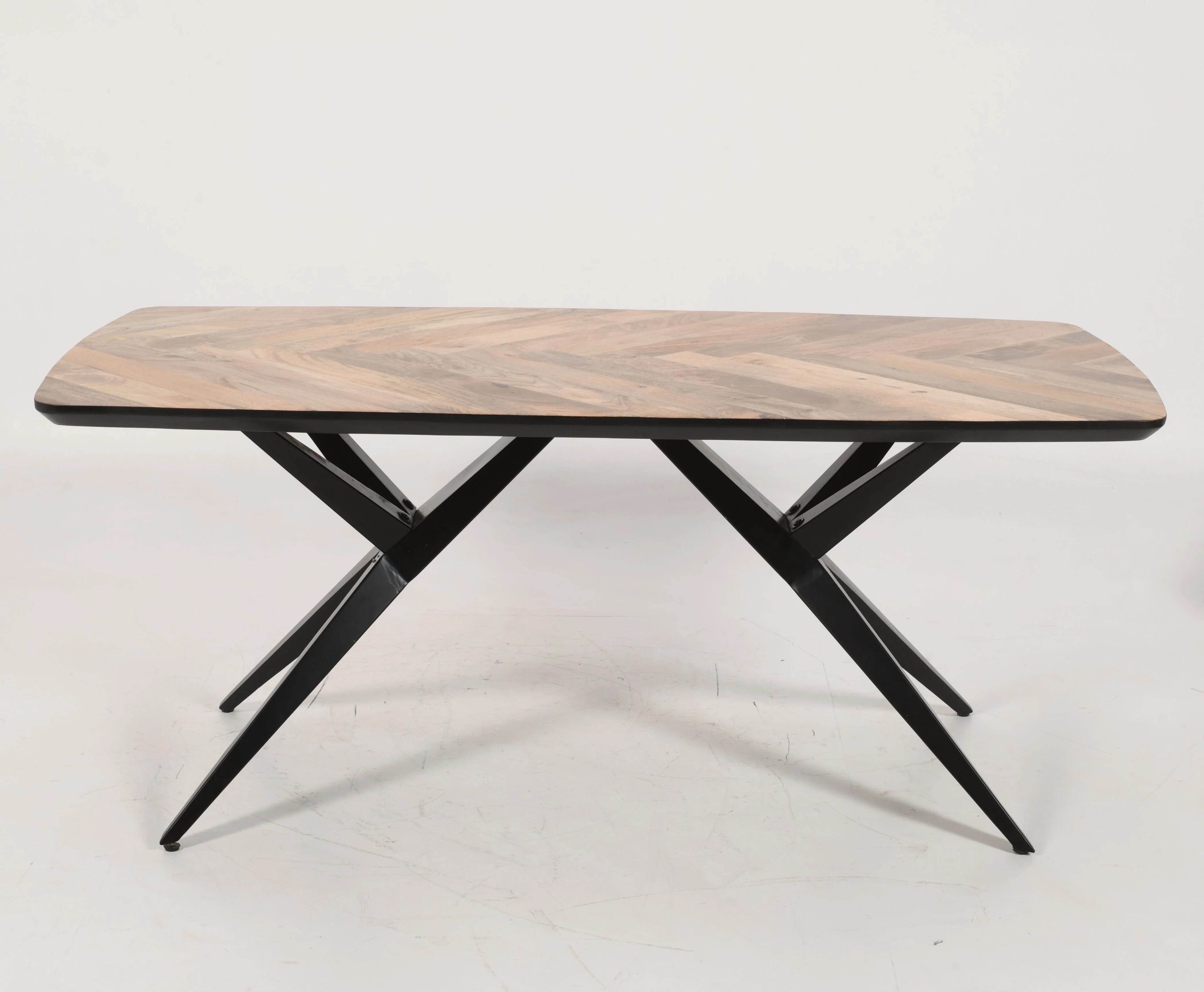 Solid Mango Wood Herringbone Curved Dining Table | Airloft Legs - 180cms - Image 5