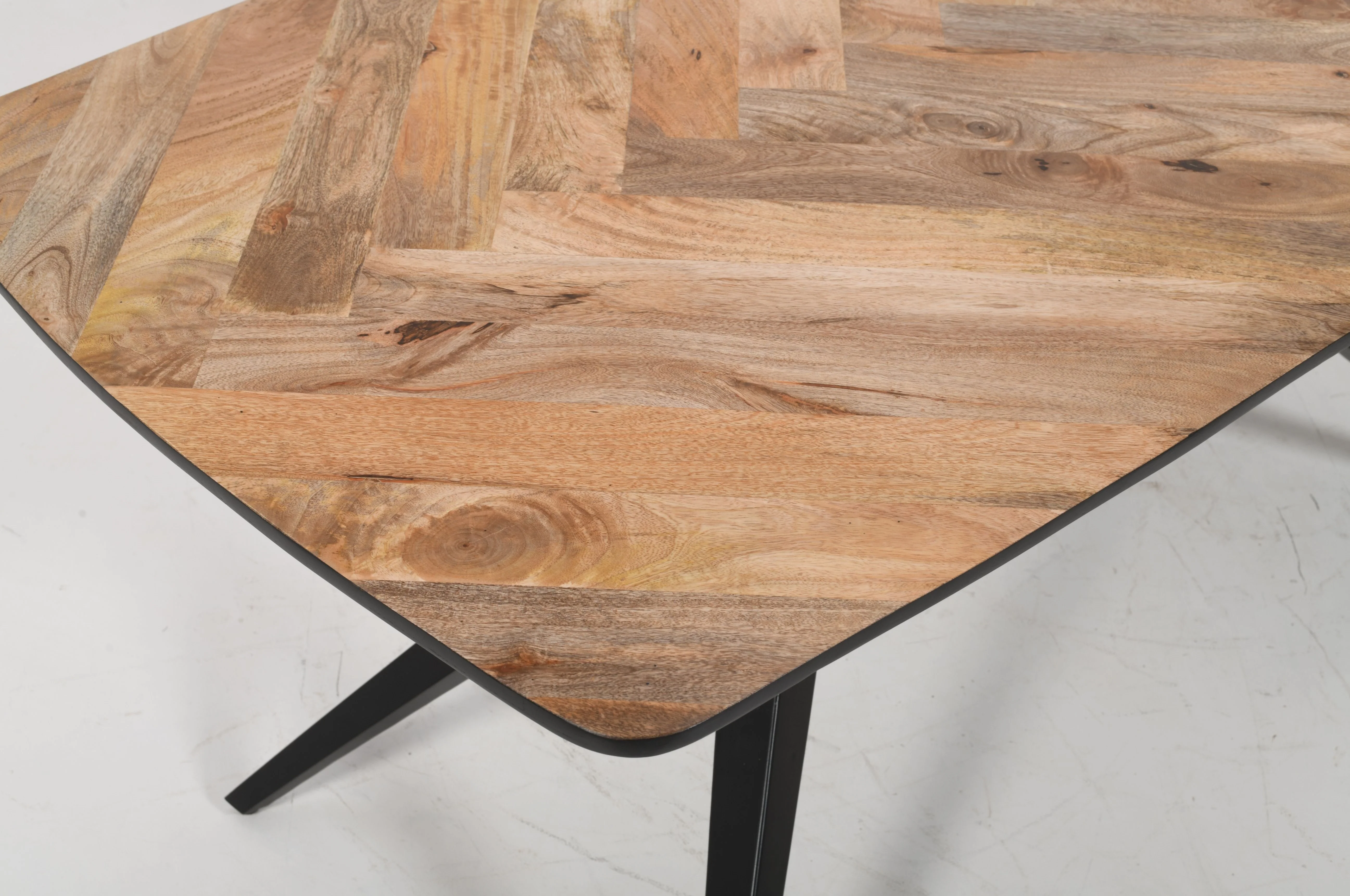 Solid Mango Wood Herringbone Curved Dining Table | Airloft Legs - 180cms - Image 7
