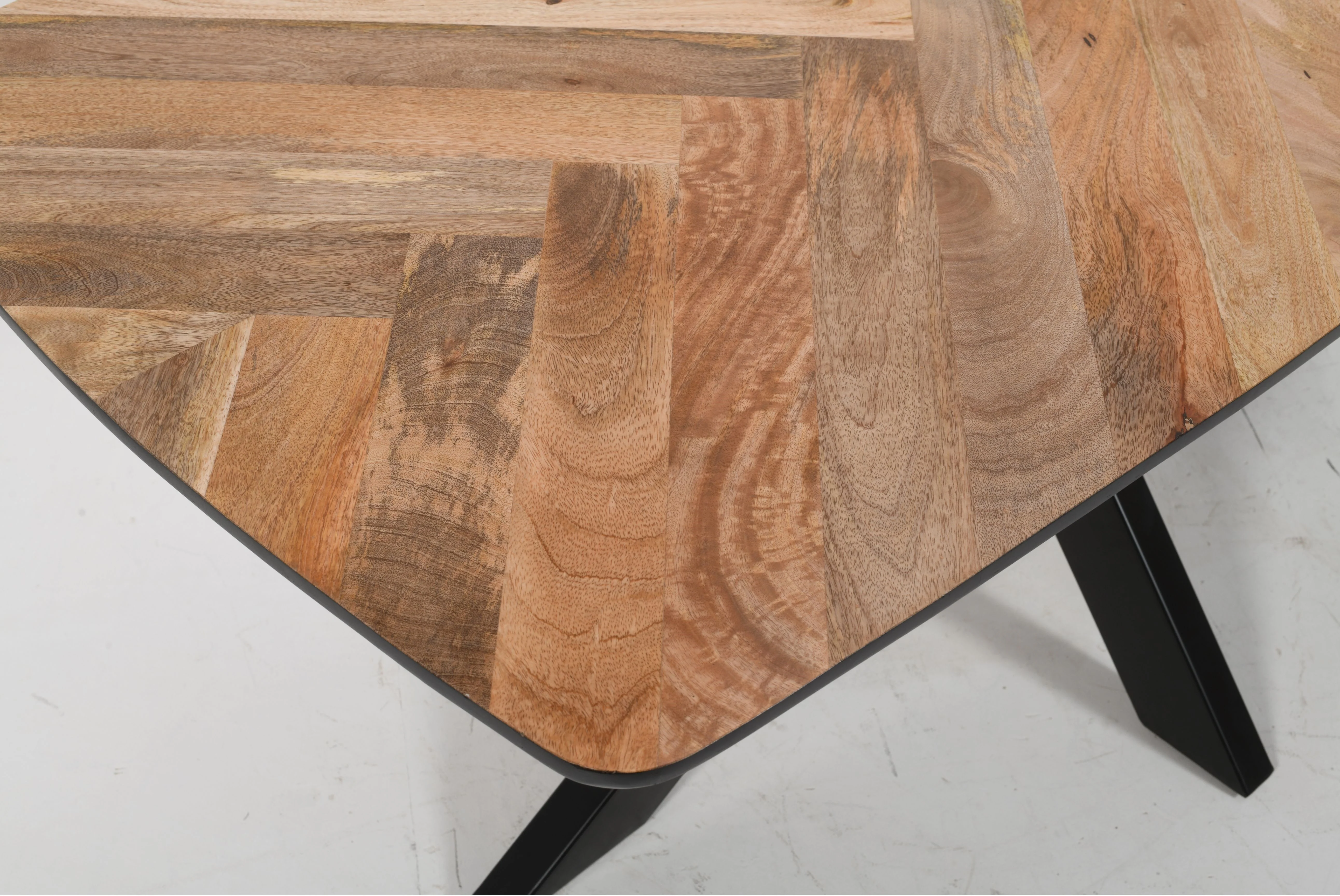 Solid Mango Wood Herringbone Curved Dining Table | Airloft Legs - 180cms - Image 8
