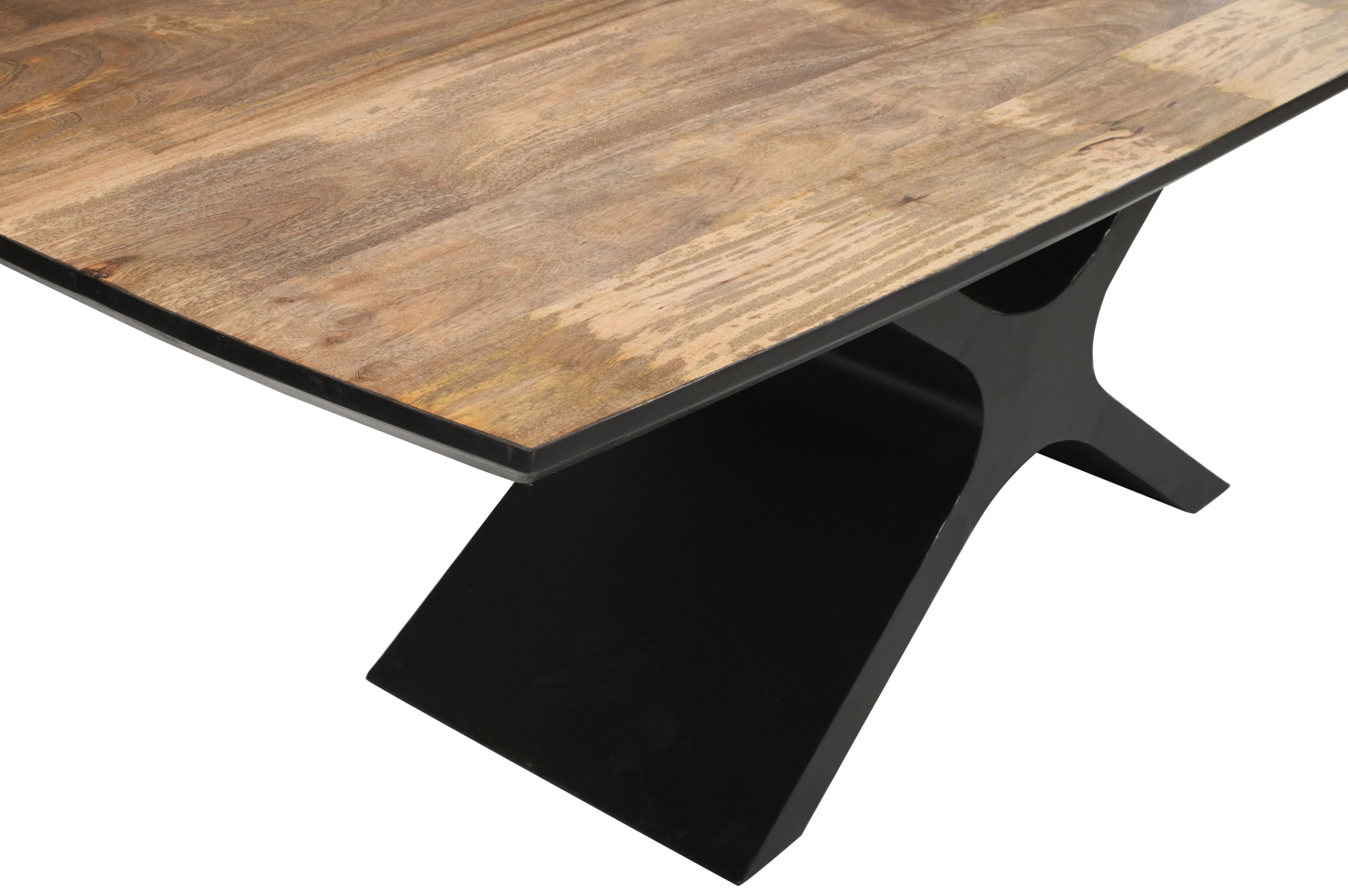 Premium Solid Mango Wood Curved Dining Table | X Base - 200 CMS - Image 4