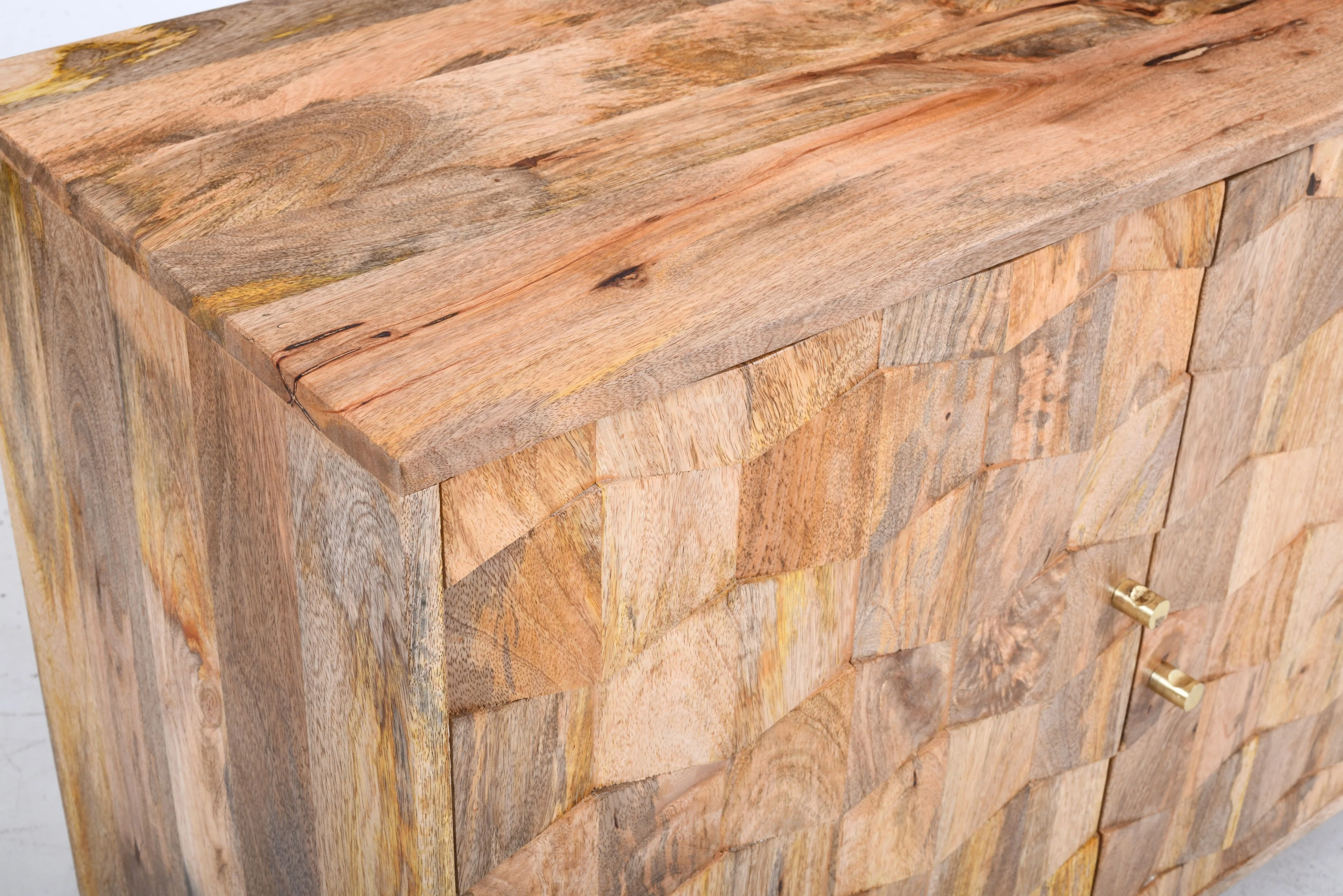 Solid Mango Wood Large Sideboard (145cm) – 3 Drawers & 2 Doors (Geometric Design) - Image 3
