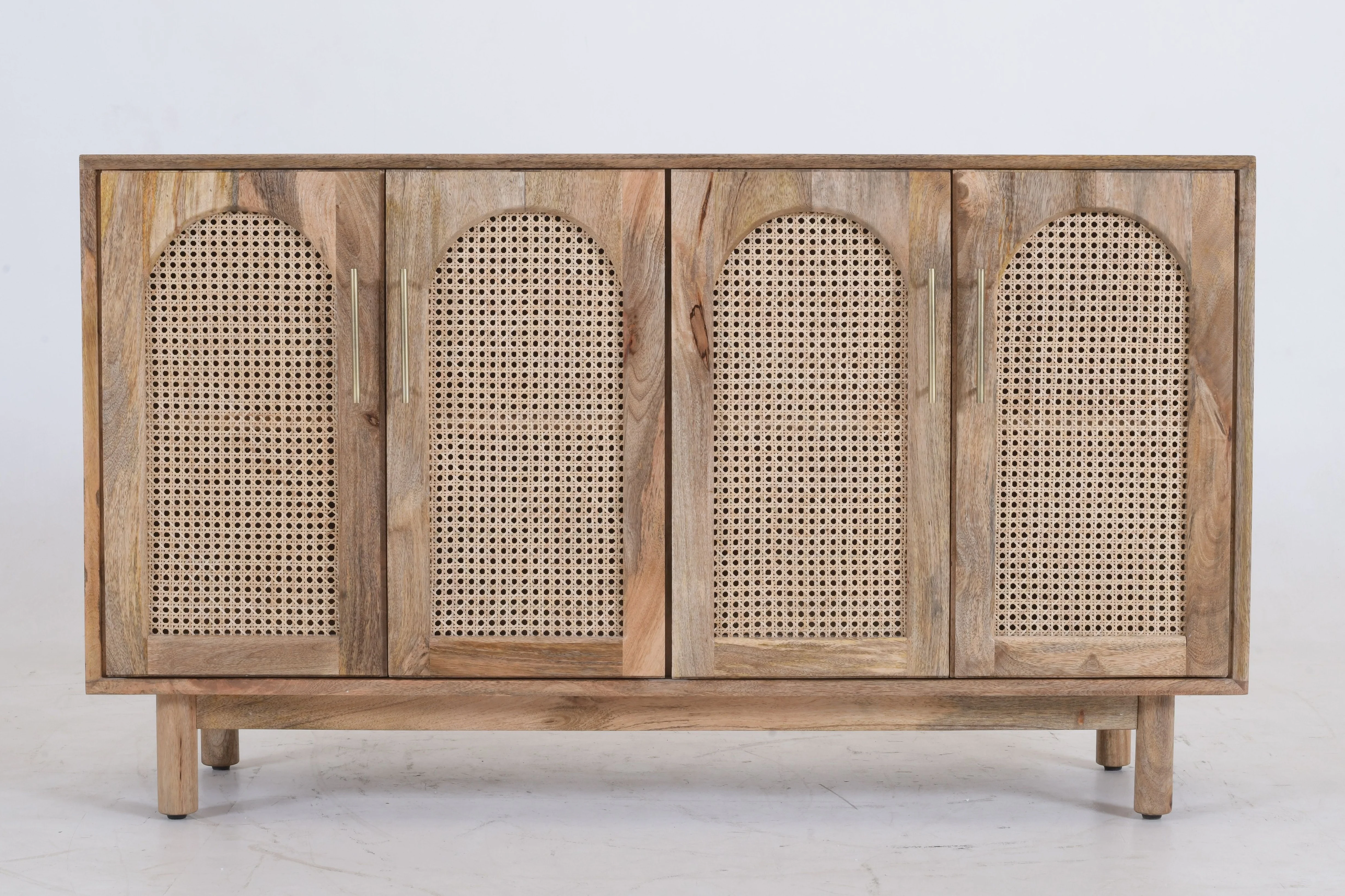 Arched Rattan & Solid Mango Wood Sideboard – 4-Door Buffet Cabinet (140cm) - Image 4