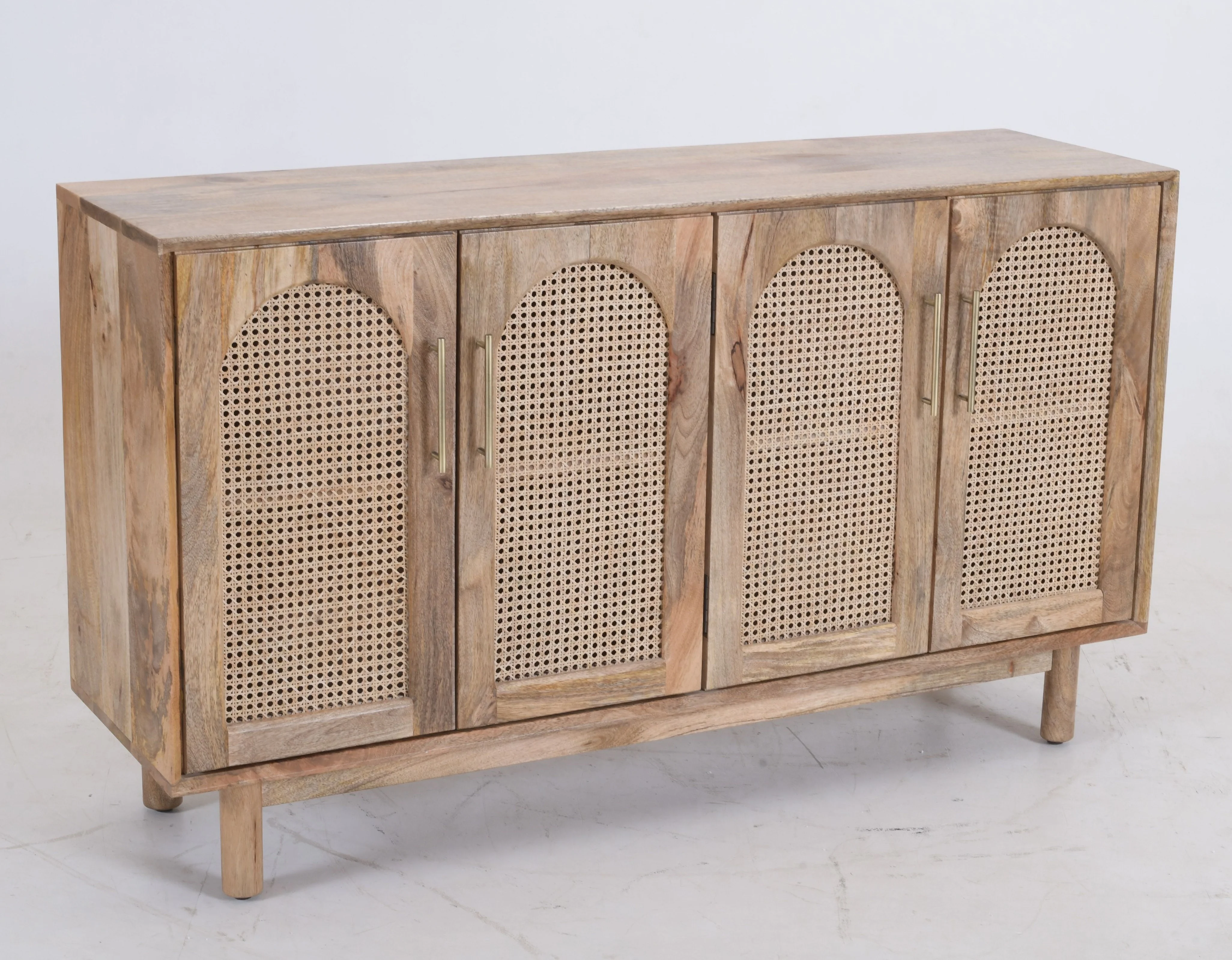 Arched Rattan & Solid Mango Wood Sideboard – 4-Door Buffet Cabinet (140cm) - Image 5