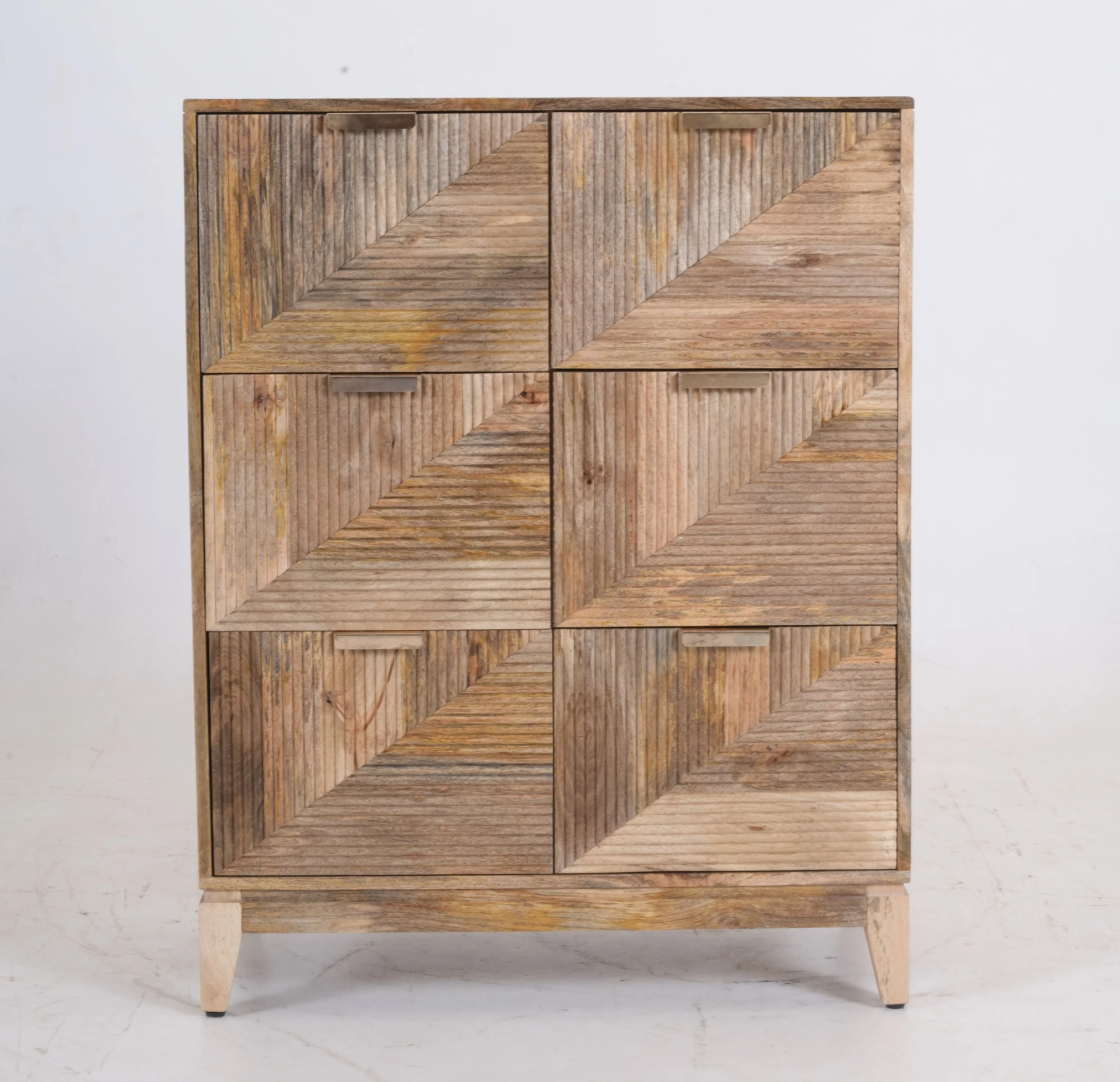 Solid Mango Wood Tallboy | 6-Drawer Geometric Ribbed Chest Of Drawers | 110cm - Image 3
