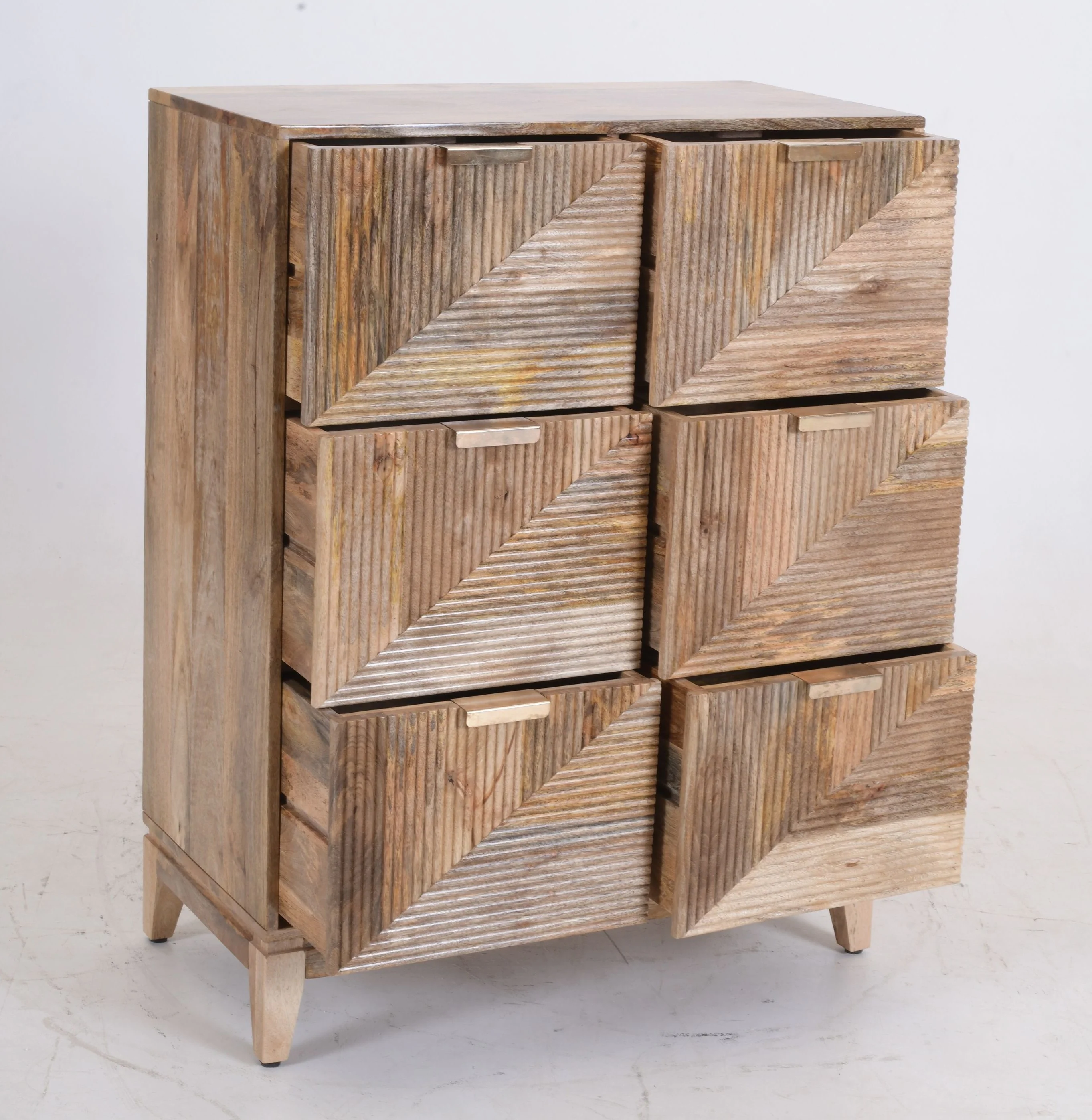 Solid Mango Wood Tallboy | 6-Drawer Geometric Ribbed Chest Of Drawers | 110cm - Image 4