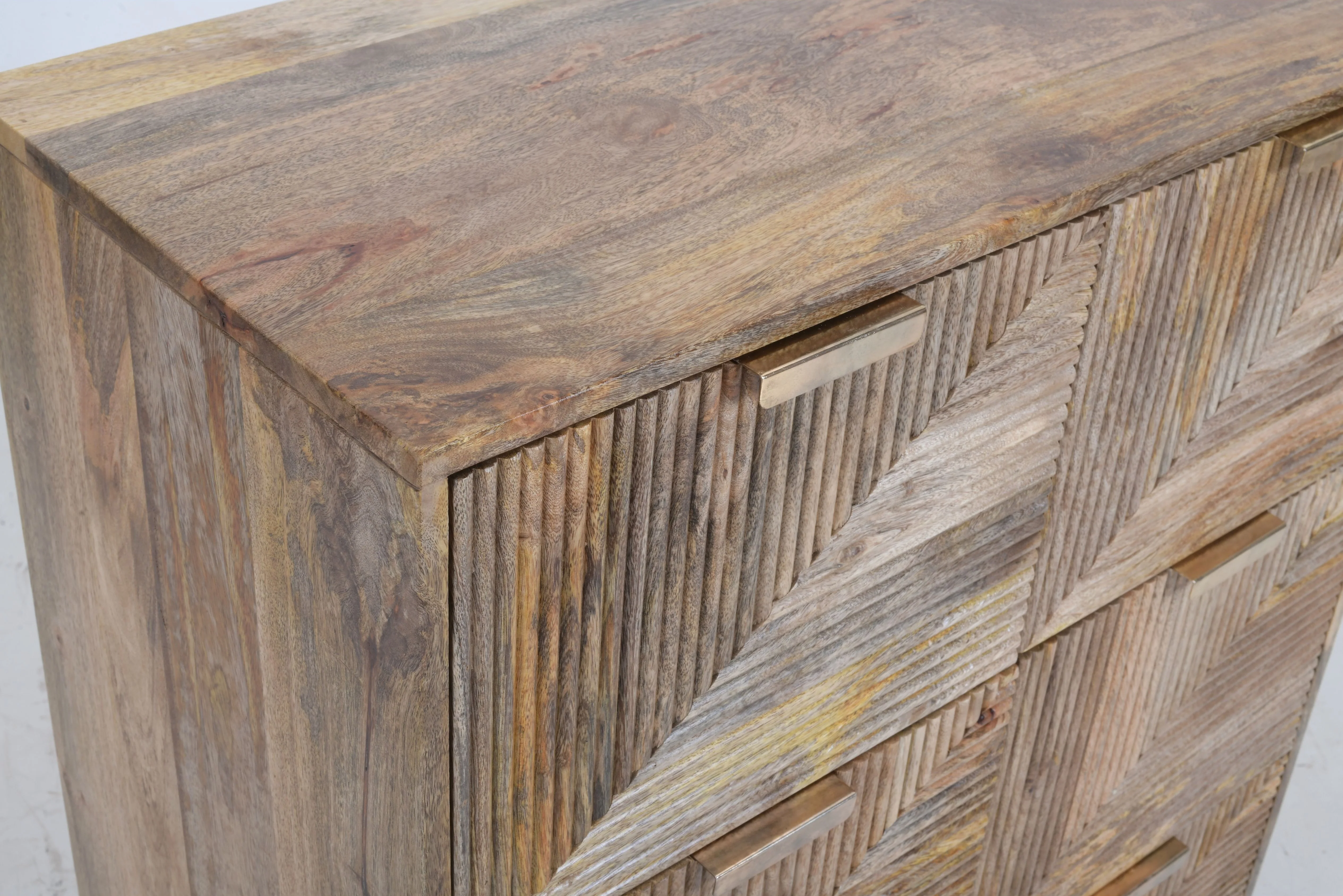 Solid Mango Wood Tallboy | 6-Drawer Geometric Ribbed Chest Of Drawers | 110cm - Image 5