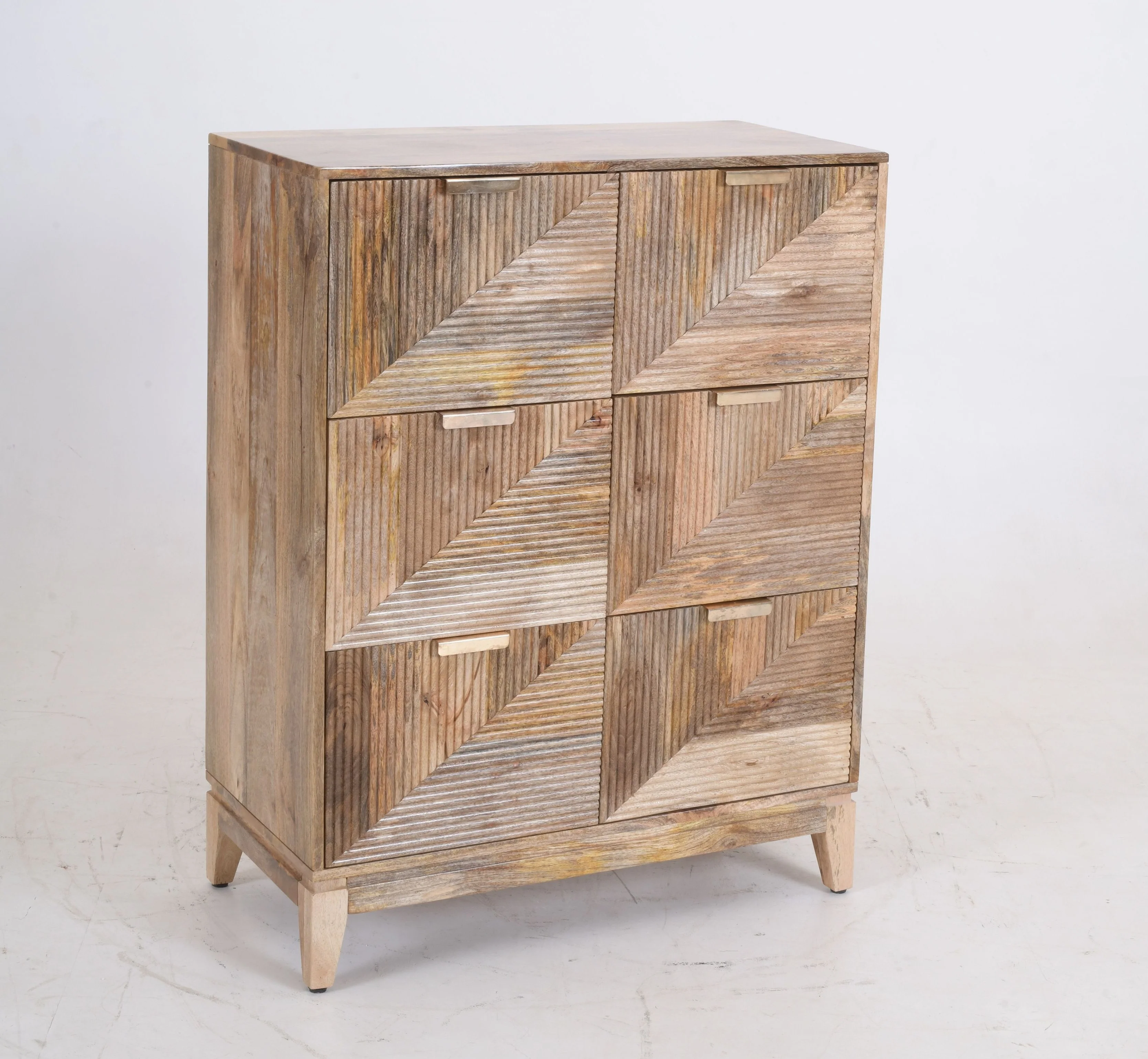 Solid Mango Wood Tallboy | 6-Drawer Geometric Ribbed Chest Of Drawers | 110cm - Image 6
