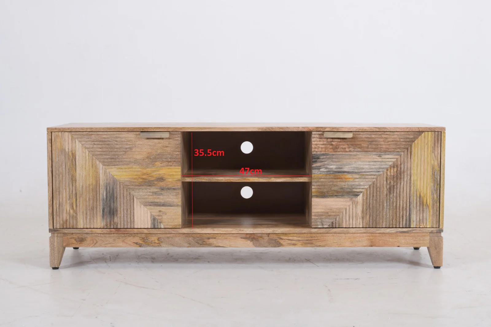 Solid Mango Wood TV Unit | Geometric Ribbed Media Console | 151cm - Image 7