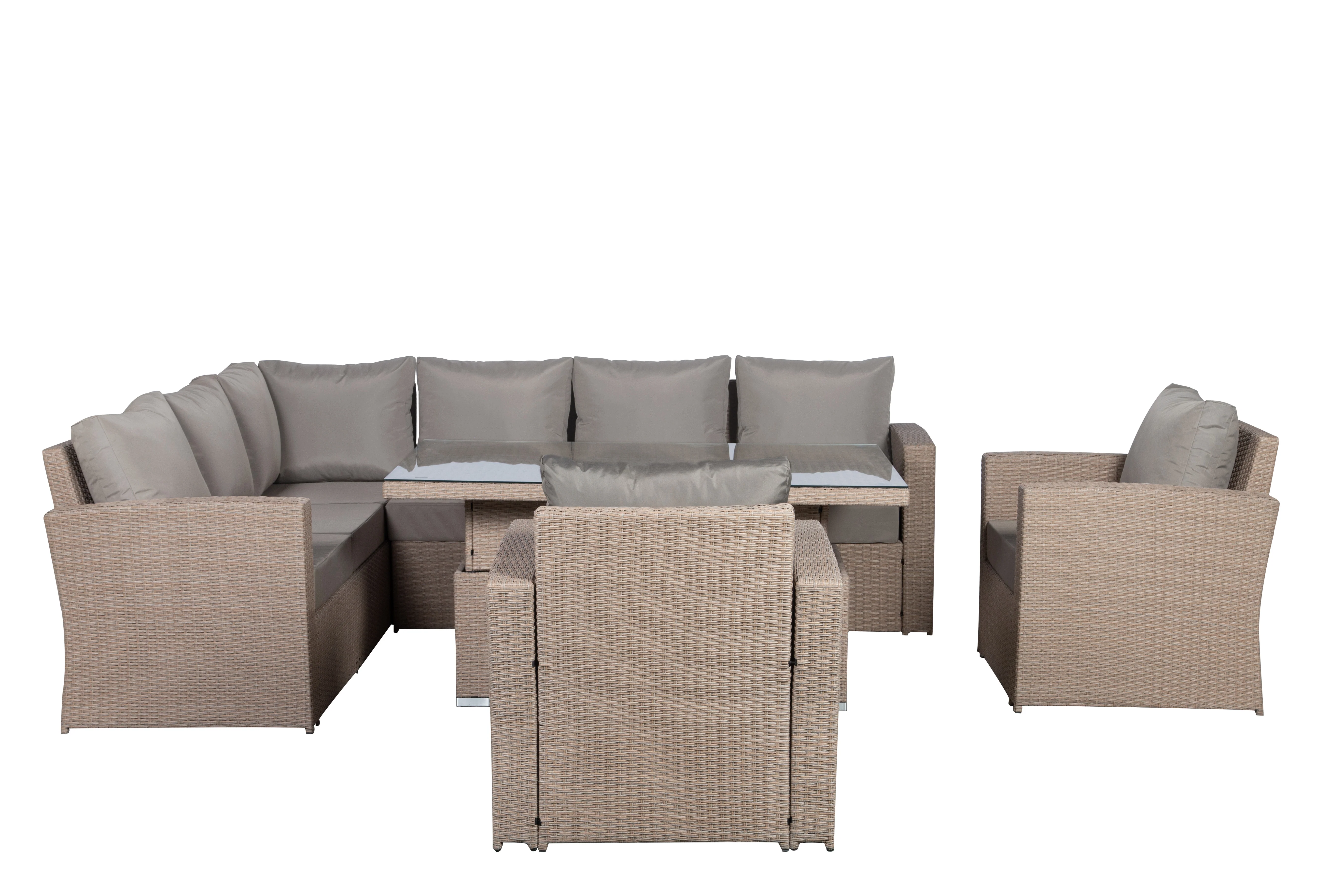 Zante Left Hand Rattan Corner Sofa Set with Adjustable Rising Table – Natural - Image 12