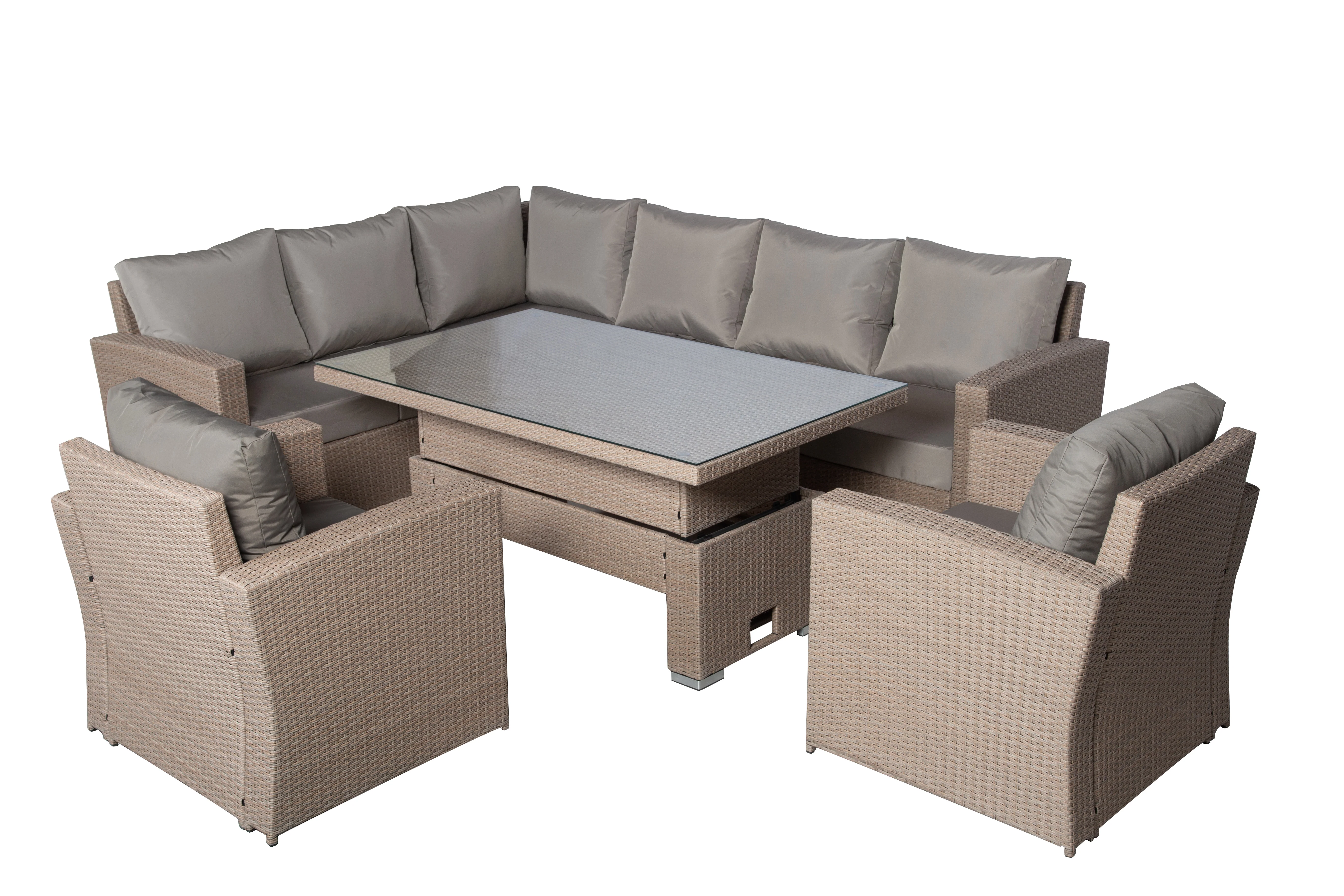 Zante Left Hand Rattan Corner Sofa Set with Adjustable Rising Table – Natural - Image 13