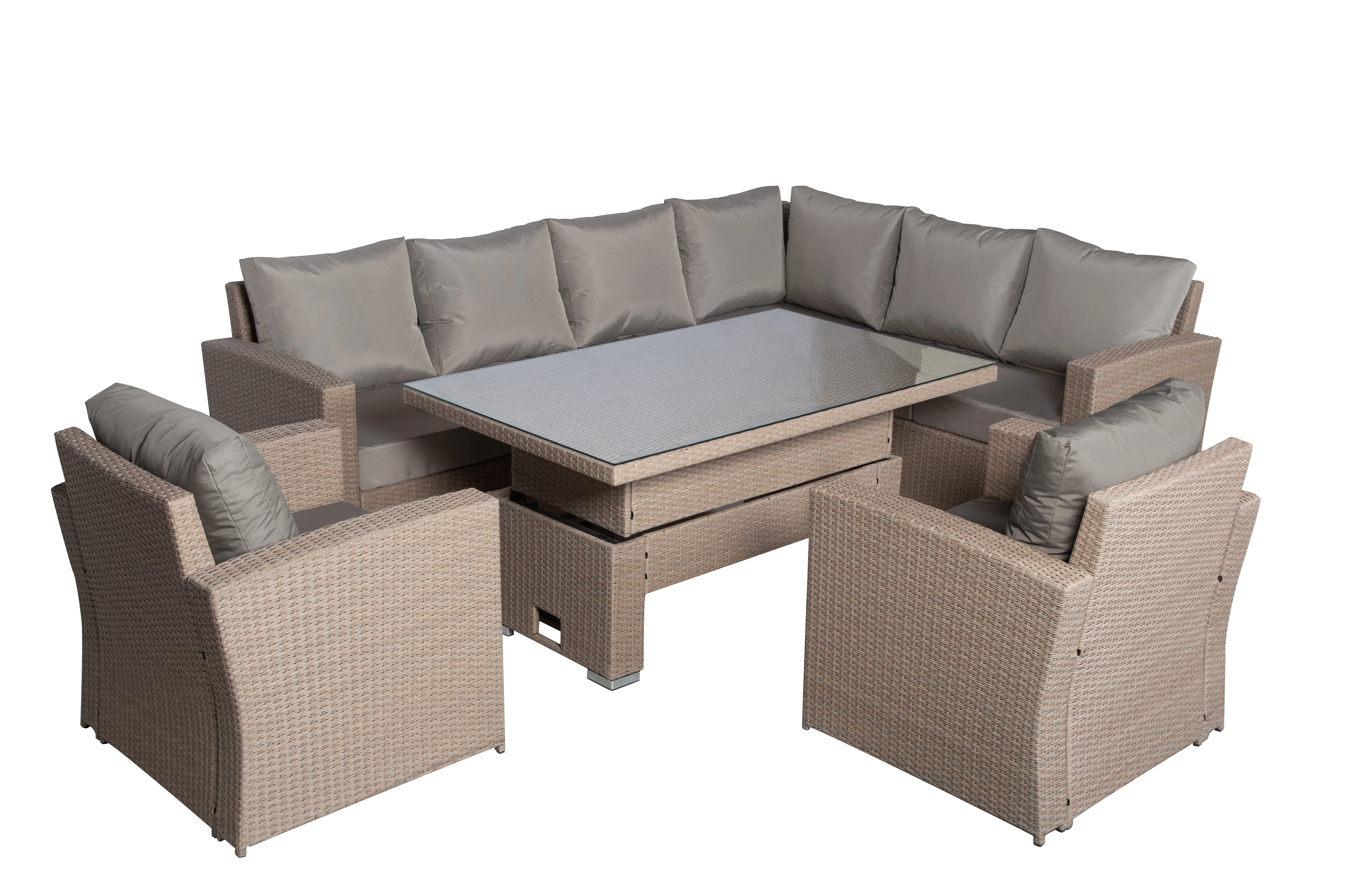 Zante Right Hand Rattan Corner Sofa Set with Adjustable Rising Table – Natural - Image 4
