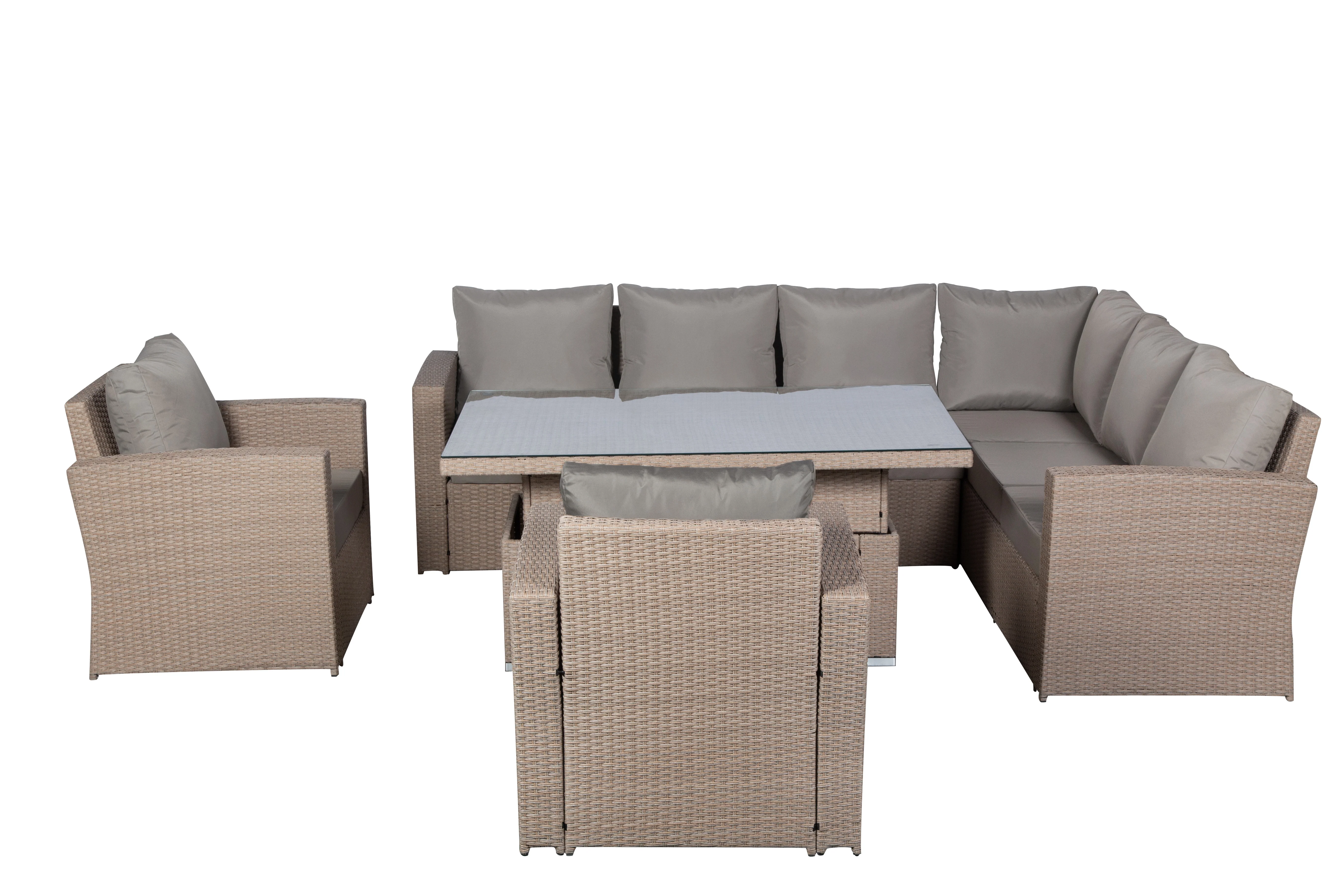 Zante Right Hand Rattan Corner Sofa Set with Adjustable Rising Table – Natural - Image 6